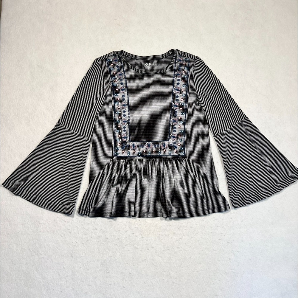 Loft Smock Front Top Embroidered Bell Sleeve Boho Cottagecore Women's Small